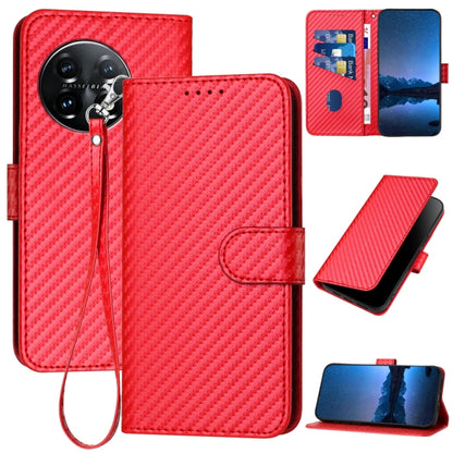 For OnePlus 11 YX0070 Carbon Fiber Buckle Leather Phone Case with Lanyard(Red) - OnePlus Cases by buy2fix | Online Shopping UK | buy2fix