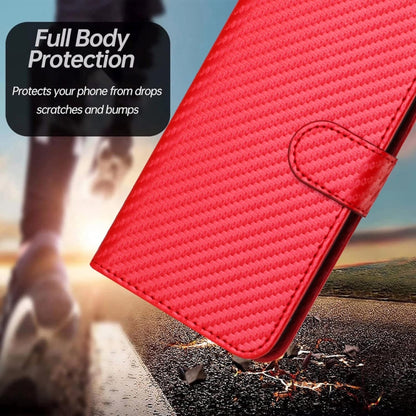 For OnePlus 11 YX0070 Carbon Fiber Buckle Leather Phone Case with Lanyard(Red) - OnePlus Cases by buy2fix | Online Shopping UK | buy2fix