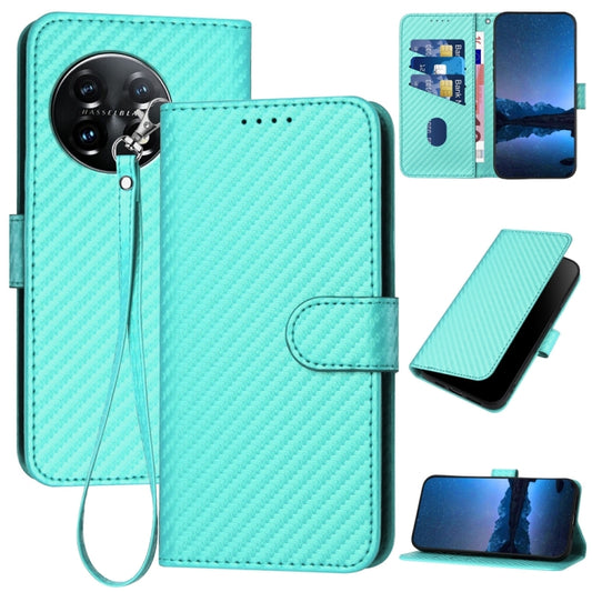 For OnePlus 11 YX0070 Carbon Fiber Buckle Leather Phone Case with Lanyard(Light Blue) - OnePlus Cases by buy2fix | Online Shopping UK | buy2fix