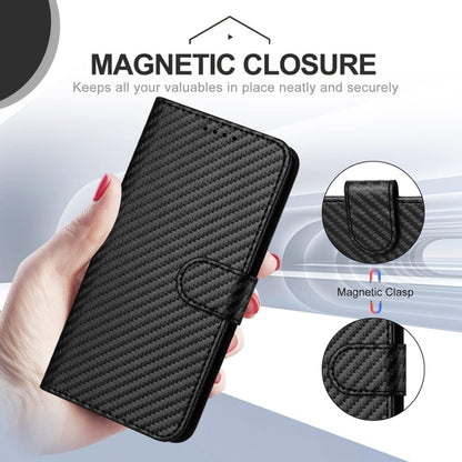 For Motorola Moto G Play 4G 2024 YX0070 Carbon Fiber Buckle Leather Phone Case with Lanyard(Black) - Motorola Cases by buy2fix | Online Shopping UK | buy2fix