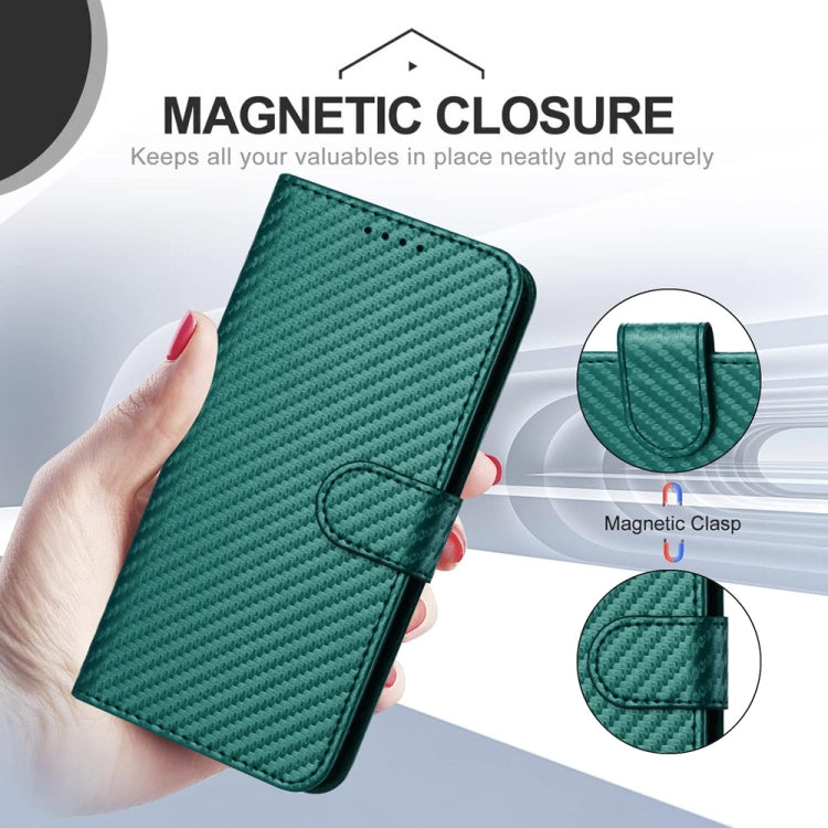 For Motorola Moto G Power 5G 2024 YX0070 Carbon Fiber Buckle Leather Phone Case with Lanyard(Dark Green) - Motorola Cases by buy2fix | Online Shopping UK | buy2fix