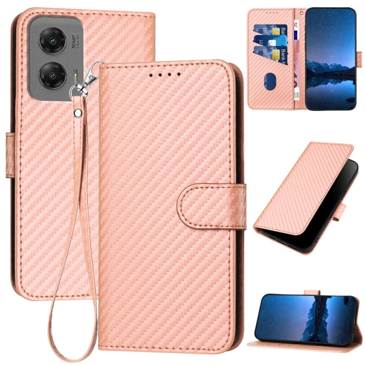 For Motorola Moto G Stylus 5G 2024 YX0070 Carbon Fiber Buckle Leather Phone Case with Lanyard(Pink) - Motorola Cases by buy2fix | Online Shopping UK | buy2fix