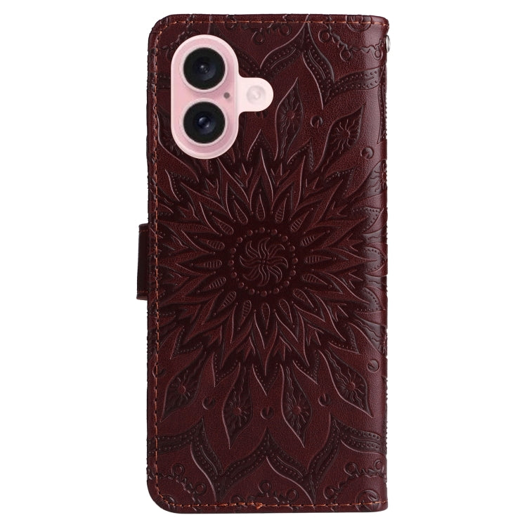 For iPhone 16 Embossed Sunflower Pattern Flip Leather Phone Case(Brown) - iPhone 16 Cases by buy2fix | Online Shopping UK | buy2fix