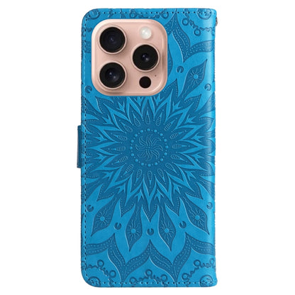 For iPhone 16 Pro Embossed Sunflower Pattern Flip Leather Phone Case(Blue) - iPhone 16 Pro Cases by buy2fix | Online Shopping UK | buy2fix