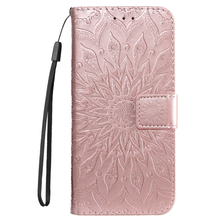 For iPhone 16 Pro Max Embossed Sunflower Pattern Flip Leather Phone Case(Rose Gold) - iPhone 16 Pro Max Cases by buy2fix | Online Shopping UK | buy2fix