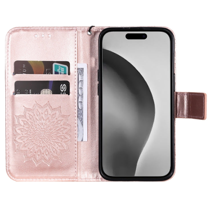 For iPhone 16 Pro Max Embossed Sunflower Pattern Flip Leather Phone Case(Rose Gold) - iPhone 16 Pro Max Cases by buy2fix | Online Shopping UK | buy2fix