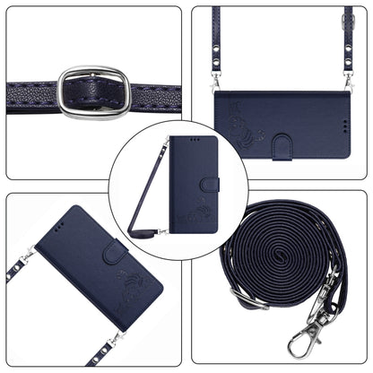 For OPPO Reno11 Pro 5G Global Cat Rat Embossed Pattern RFID Leather Phone Case with Lanyard(Blue) - Reno11 Pro Cases by buy2fix | Online Shopping UK | buy2fix