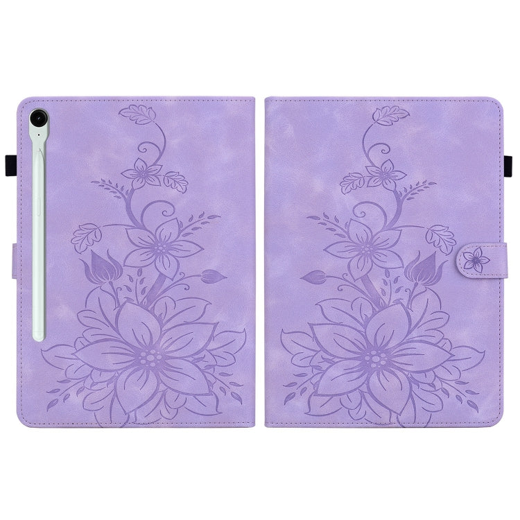 For Samsung Galaxy Tab S9 / S9 FE Lily Embossed Leather Tablet Case(Purple) - Galaxy Tab S9 Cases by buy2fix | Online Shopping UK | buy2fix