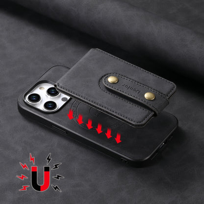 For iPhone 15 Plus Denior D14 NK Retro Pattern MagSafe Magnetic Card Holder Leather Phone Case(Black) - iPhone 15 Plus Cases by Denior | Online Shopping UK | buy2fix