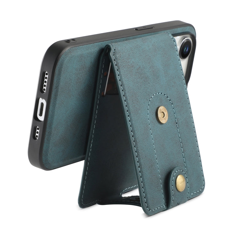 For iPhone 14 Plus Denior D14 NK Retro Pattern MagSafe Magnetic Card Holder Leather Phone Case(Blue) - iPhone 14 Plus Cases by Denior | Online Shopping UK | buy2fix