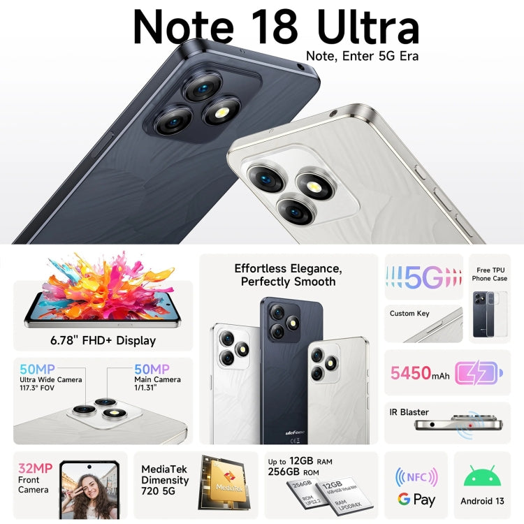 [HK Warehouse] Ulefone Note 18 Ultra, 6GB+256GB, Side Fingerprint, 6.78 inch Android 13 MediaTek Dimensity 720 5G MT6853 Octa Core 2.0GHz, NFC, Network: 5G(Lustrous Black) - Ulefone by Ulefone | Online Shopping UK | buy2fix