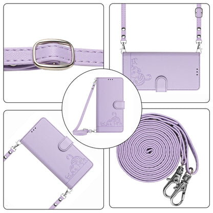 For OnePlus Nord CE4 5G Cat Rat Embossed Pattern RFID Leather Phone Case with Lanyard(Purple) - OnePlus Cases by buy2fix | Online Shopping UK | buy2fix