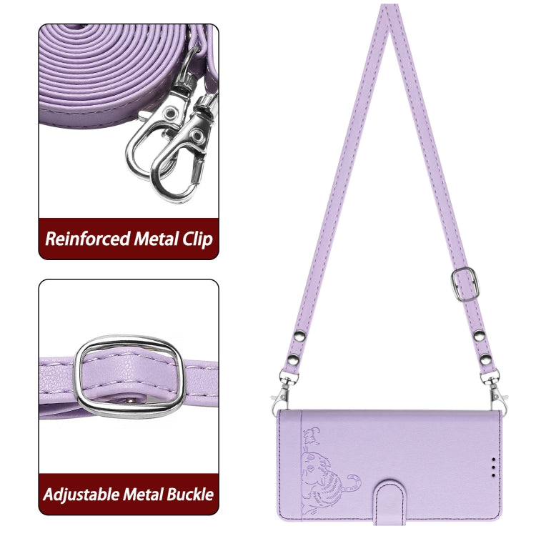 For OnePlus Nord CE3 5G India Cat Rat Embossed Pattern RFID Leather Phone Case with Lanyard(Purple) - OnePlus Cases by buy2fix | Online Shopping UK | buy2fix