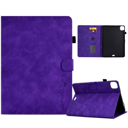 For iPad Pro 11 2024 Embossed Smile Smart Leather Tablet Case(Purple) - iPad Pro 11 2024 Cases by buy2fix | Online Shopping UK | buy2fix