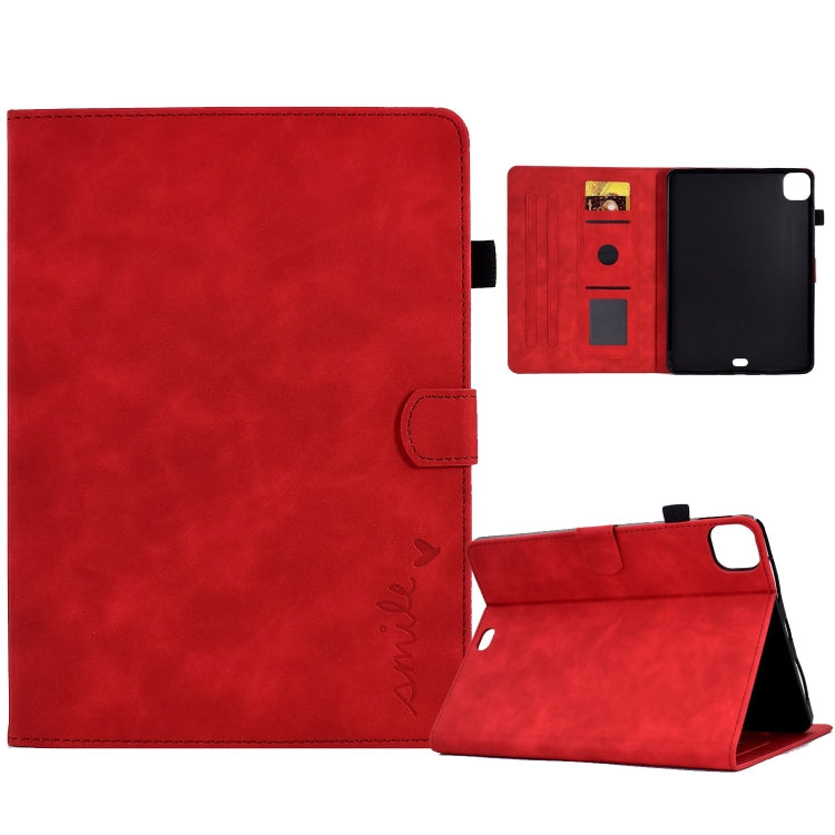 For iPad Pro 11 2024 Embossed Smile Smart Leather Tablet Case(Red) - iPad Pro 11 2024 Cases by buy2fix | Online Shopping UK | buy2fix