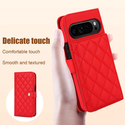 For Google Pixel 9 Crossbody Multifunction Rhombic Leather Phone Case(Red) - Google Cases by buy2fix | Online Shopping UK | buy2fix