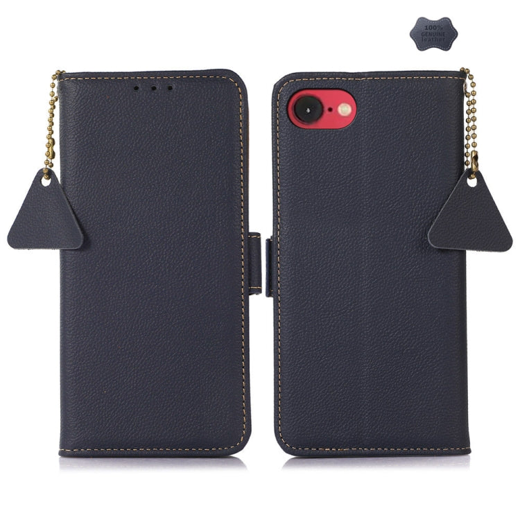 For iPhone 16e Side-Magnetic TJ Genuine Leather RFID Phone Case(Blue) - iPhone 16e Cases by buy2fix | Online Shopping UK | buy2fix