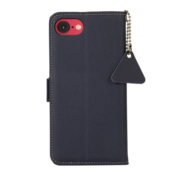 For iPhone 16e Side-Magnetic TJ Genuine Leather RFID Phone Case(Blue) - iPhone 16e Cases by buy2fix | Online Shopping UK | buy2fix