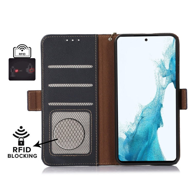 For iPhone 16e Side-Magnetic TJ Genuine Leather RFID Phone Case(Blue) - iPhone 16e Cases by buy2fix | Online Shopping UK | buy2fix