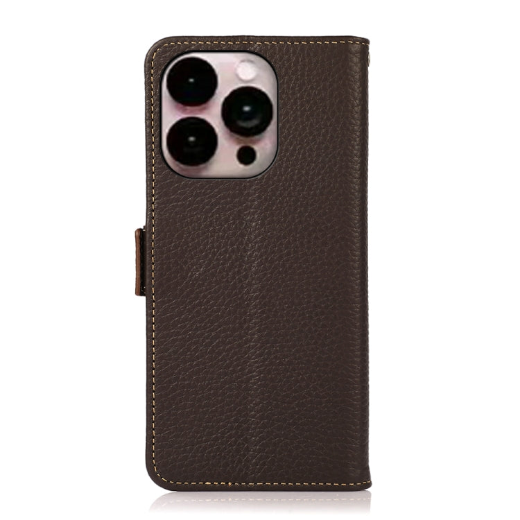 For iPhone 16 Pro Max KHAZNEH Side-Magnetic Litchi Genuine Leather RFID Case(Brown) - iPhone 16 Pro Max Cases by buy2fix | Online Shopping UK | buy2fix