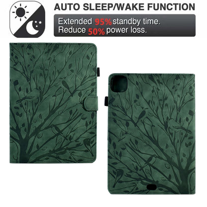 For iPad Pro 11 2024 Fortune Tree Embossed Leather Smart Tablet Case(Green) - iPad Pro 11 2024 Cases by buy2fix | Online Shopping UK | buy2fix