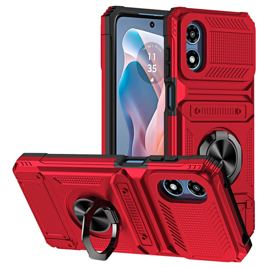 For Motorola Moto G Play 4G 2024 TPU+PC Shockproof Card Phone Case with Metal Ring Holder(Red) - Motorola Cases by buy2fix | Online Shopping UK | buy2fix