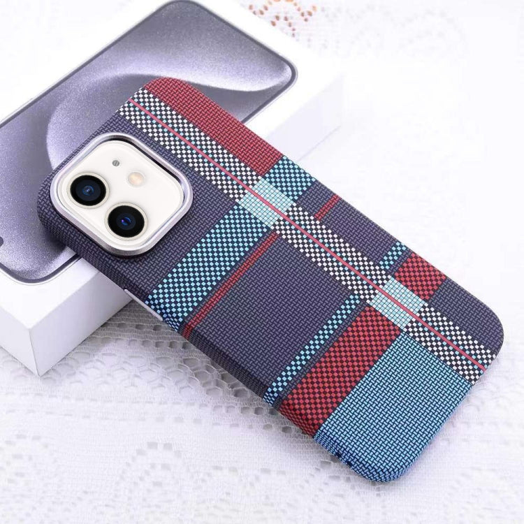 For iPhone 12 Kevlar Carbon Fiber Texture MagSafe Magnetic Phone Case(Red Blue Checkered) - iPhone 12 / 12 Pro Cases by buy2fix | Online Shopping UK | buy2fix