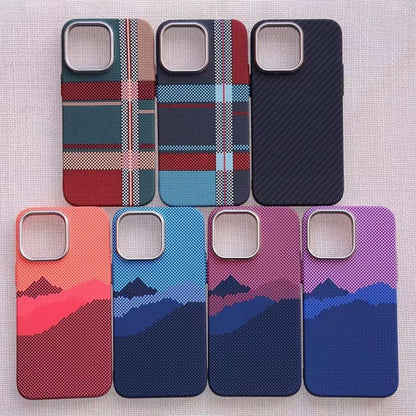 For iPhone 12 Pro Kevlar Carbon Fiber Texture MagSafe Magnetic Phone Case(Red Blue Checkered) - iPhone 12 / 12 Pro Cases by buy2fix | Online Shopping UK | buy2fix