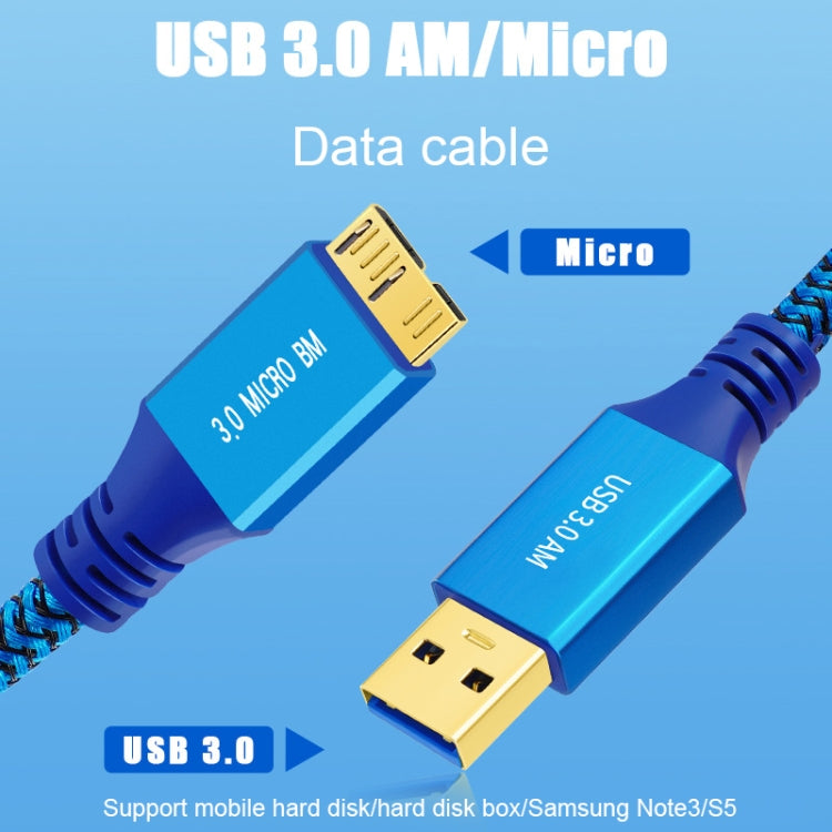 USB 3.0 Male To Micro USB 3.0 Male Braided Cable, Length:0.6m(Blue) - USB 3.0 by buy2fix | Online Shopping UK | buy2fix