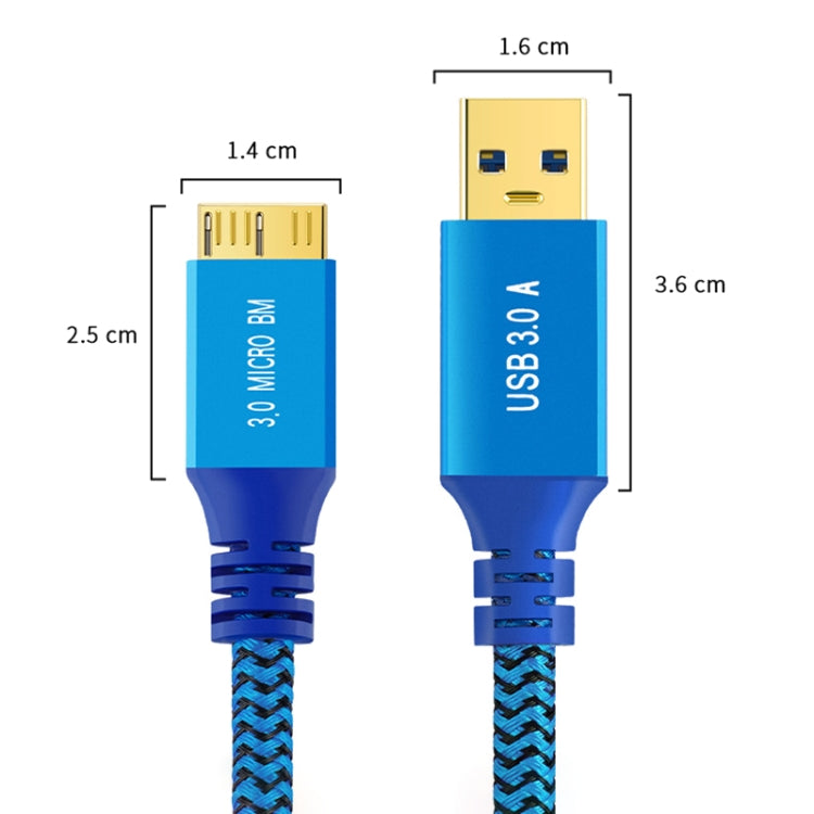 USB 3.0 Male To Micro USB 3.0 Male Braided Cable, Length:1m(Blue) - USB 3.0 by buy2fix | Online Shopping UK | buy2fix