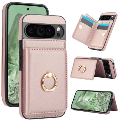 For Google Pixel 9 RFID Anti-theft Card Ring Holder Phone Case(Rose Gold) - Google Cases by buy2fix | Online Shopping UK | buy2fix