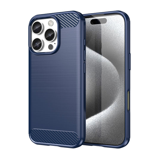 For iPhone 16 Pro Brushed Texture Carbon Fiber TPU Phone Case(Blue) - iPhone 16 Pro Cases by buy2fix | Online Shopping UK | buy2fix