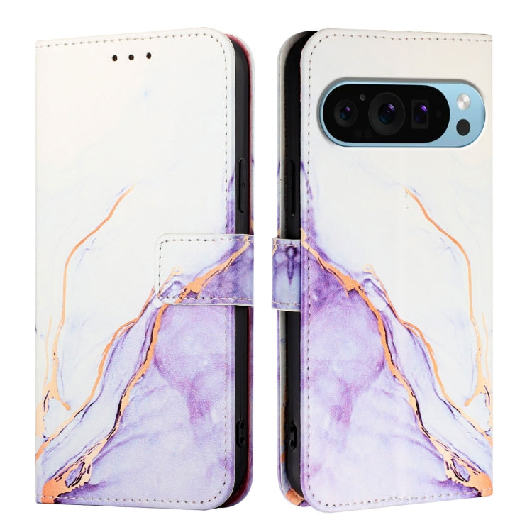 For Google Pixel 9 Pro XL PT003 Marble Pattern Flip Leather Phone Case(White Purple) - Google Cases by buy2fix | Online Shopping UK | buy2fix