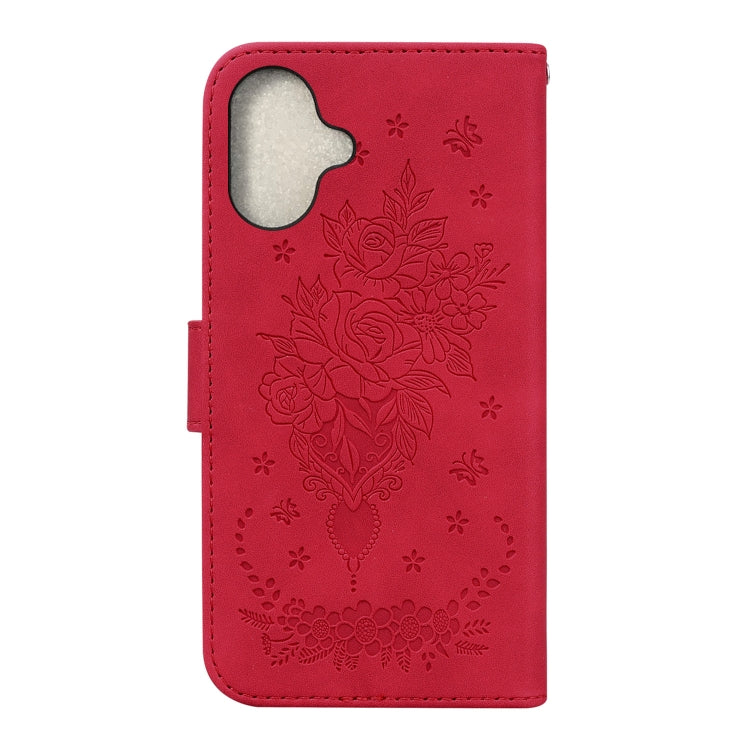 For iPhone 16 Butterfly Rose Embossed Leather Phone Case(Red) - iPhone 16 Cases by buy2fix | Online Shopping UK | buy2fix