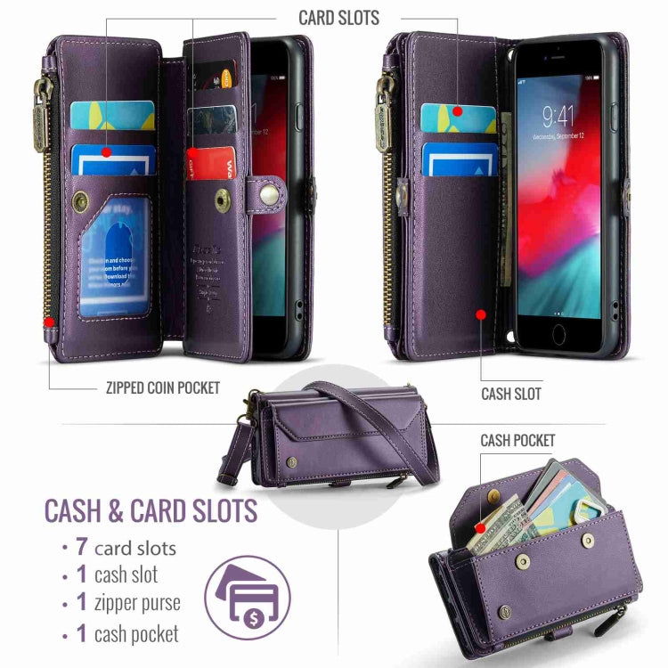 For iPhone 8 / 7 / 6 CaseMe C36 Card Slots Zipper Wallet RFID Anti-theft Leather Phone Case(Purple) - More iPhone Cases by CaseMe | Online Shopping UK | buy2fix