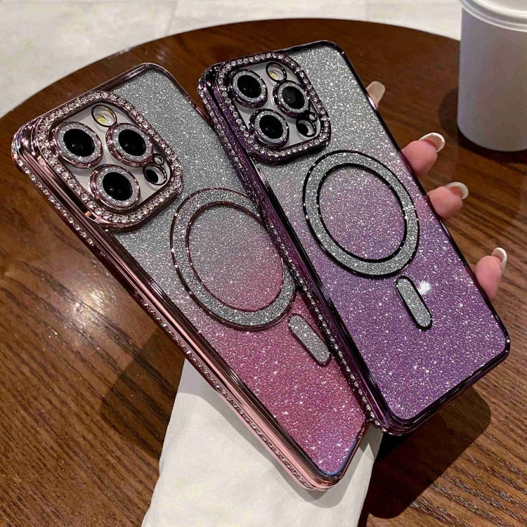 For iPhone 16 Plus Diamond Gradient Glitter Plated MagSafe Phone Case(Purple) - iPhone 16 Plus Cases by buy2fix | Online Shopping UK | buy2fix