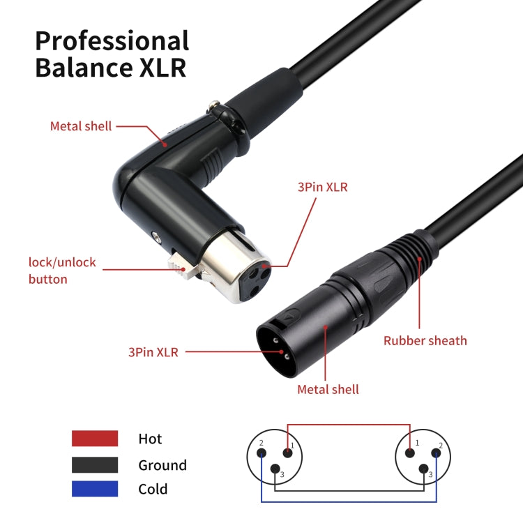 XK041L XLR 3pin Straight Male to Elbow Female Audio Cable, Length:5m(Black) - Microphone Audio Cable & Connector by buy2fix | Online Shopping UK | buy2fix