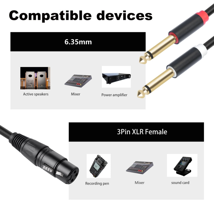 2020Y63 XLR Female to Dual 6.35mm 1/4 TRS Male Y-type Audio Cable, Length:2m(Black) - Microphone Audio Cable & Connector by buy2fix | Online Shopping UK | buy2fix