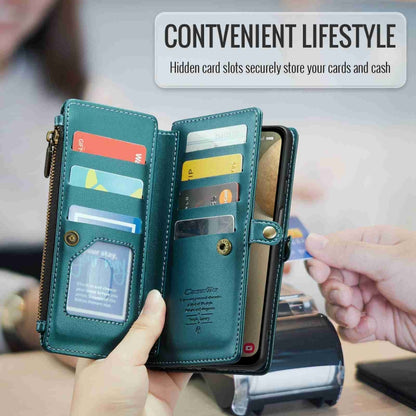 For Samsung Galaxy A12 5G CaseMe C36 Card Slots Zipper Wallet RFID Anti-theft Leather Phone Case(Blue-green) - Galaxy Phone Cases by CaseMe | Online Shopping UK | buy2fix