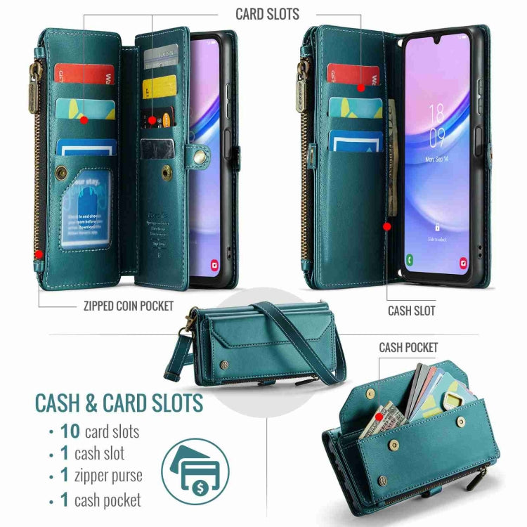 For Samsung Galaxy A15 CaseMe C36 Card Slots Zipper Wallet RFID Anti-theft Leather Phone Case(Blue-green) - Galaxy Phone Cases by CaseMe | Online Shopping UK | buy2fix