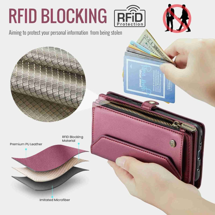 For Samsung Galaxy A30s / A50s / A50 CaseMe C36 Card Slots Zipper Wallet RFID Anti-theft Leather Phone Case(Wine Red) - Galaxy Phone Cases by CaseMe | Online Shopping UK | buy2fix