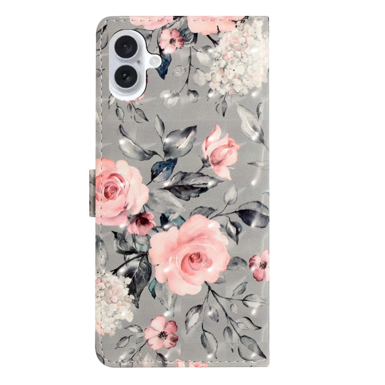 For iPhone 16 Plus 3D Pattern Leather Phone Case(Gray Base Flower) - iPhone 16 Plus Cases by buy2fix | Online Shopping UK | buy2fix