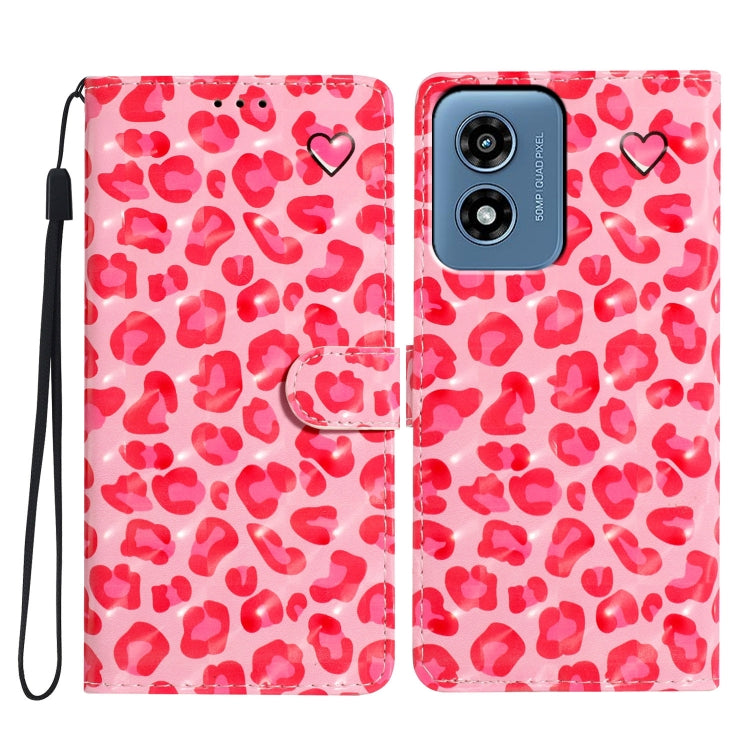 For Motorola Moto G Play 2024 3D Pattern Leather Phone Case(Pink Leopard Print) - Motorola Cases by buy2fix | Online Shopping UK | buy2fix