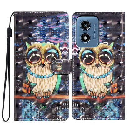 For Motorola Moto G Play 2024 3D Pattern Leather Phone Case(Big-eyed owl) - Motorola Cases by buy2fix | Online Shopping UK | buy2fix