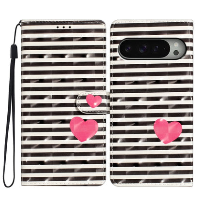 For Google Pixel 9 / 9 Pro 3D Pattern Leather Phone Case(Striped Heart) - Google Cases by buy2fix | Online Shopping UK | buy2fix