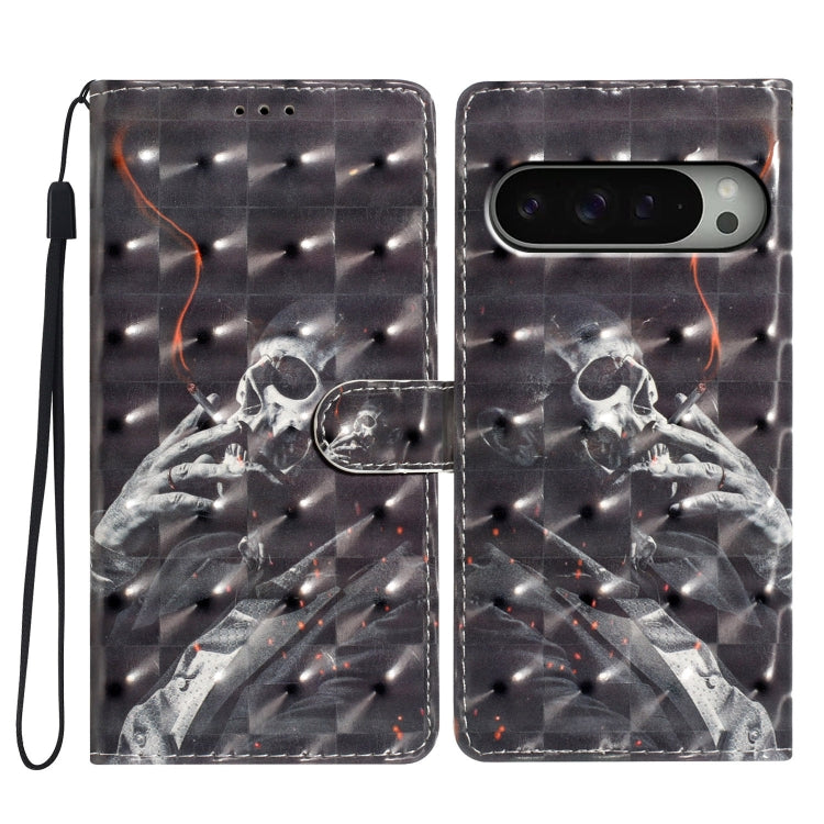 For Google Pixel 9 / 9 Pro 3D Pattern Leather Phone Case(Skull) - Google Cases by buy2fix | Online Shopping UK | buy2fix