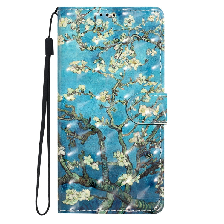 For Google Pixel 9 / 9 Pro 3D Pattern Leather Phone Case(Blue Base Apricot Flower) - Google Cases by buy2fix | Online Shopping UK | buy2fix