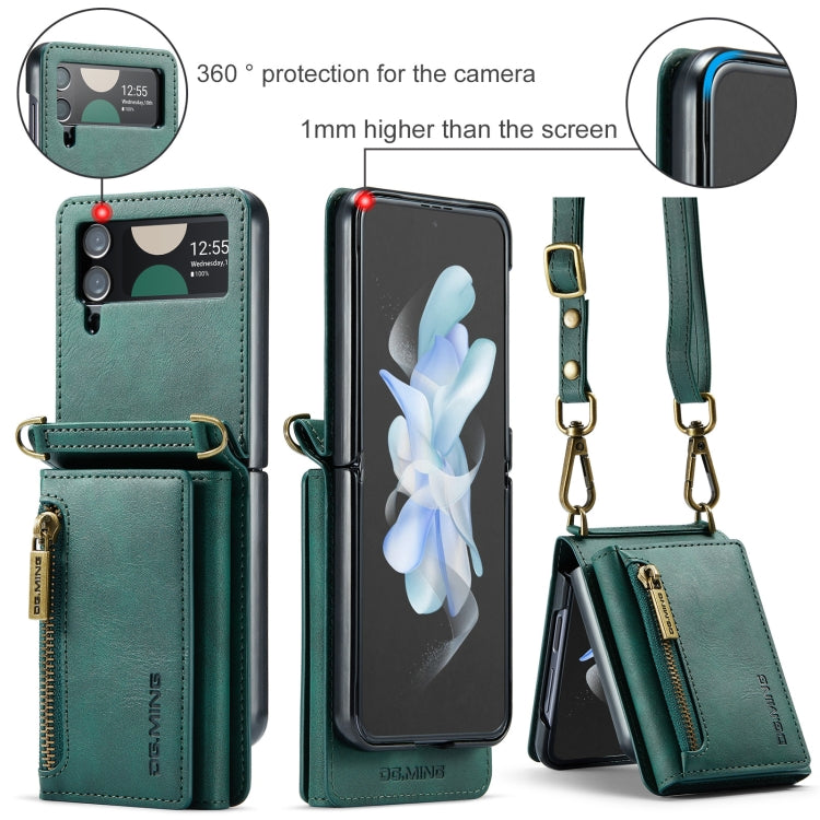 For Samsung Galaxy Z Flip4 5G DG.MING M5 Series Zip RFID Multi Card Detachable Leather Phone Case with Long Lanyard(Green) - Galaxy Z Flip4 5G Cases by DG.MING | Online Shopping UK | buy2fix