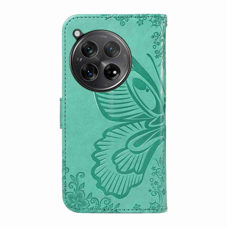 For OnePlus 12 Swallowtail Butterfly Embossed Leather Phone Case(Green) - OnePlus Cases by buy2fix | Online Shopping UK | buy2fix