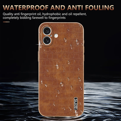 For iPhone 16 Plus AZNS Electroplated Frame Crocodile Texture Full Coverage Phone Case(Brown) - iPhone 16 Plus Cases by AZNS | Online Shopping UK | buy2fix